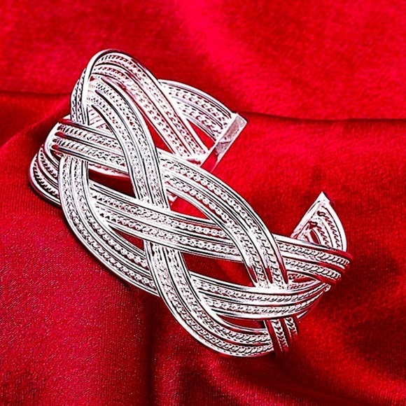 Sterling Silver Braided Cuff Bangle Matching Ring Set - Picture 6 of 6